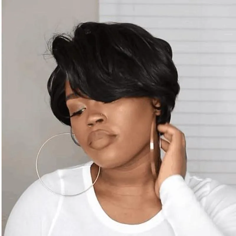Short bob wig with lace frontal in black colour made from high temperature wire for hairstyle change