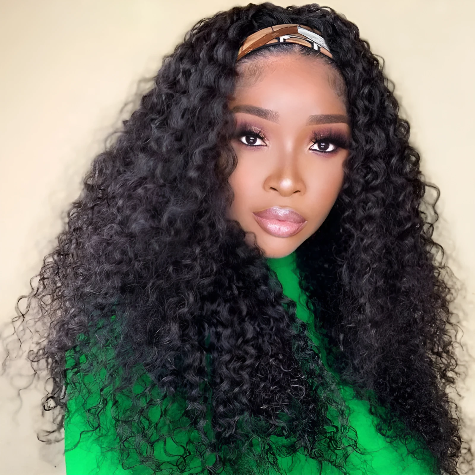 Ladies black chemical fiber hair band wig 26 inch 66cm full mechanism construction