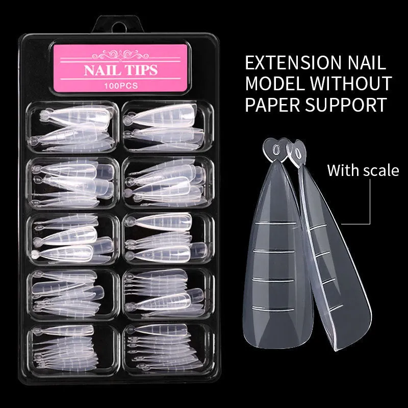 Transparent ultra-thin non-marking nail art sheets in a square box with scale and nail clip