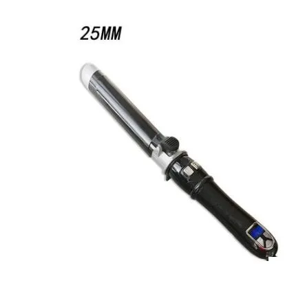 Automatic ceramic electric curling iron with LED display in black, showing barrel and control buttons