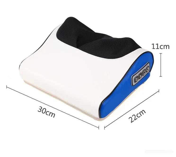 Electric cervical massage pillow with 16 heads in beige, rectangular trapezoid shape with computer control panel