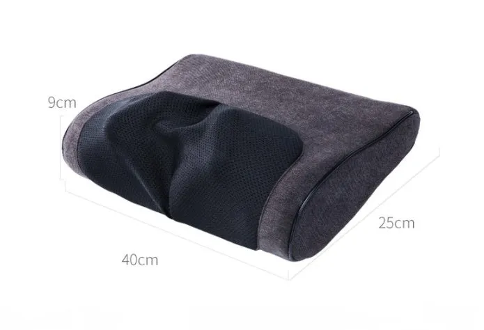 Electric cervical massage pillow with 16 heads in beige, rectangular trapezoid shape with computer control panel