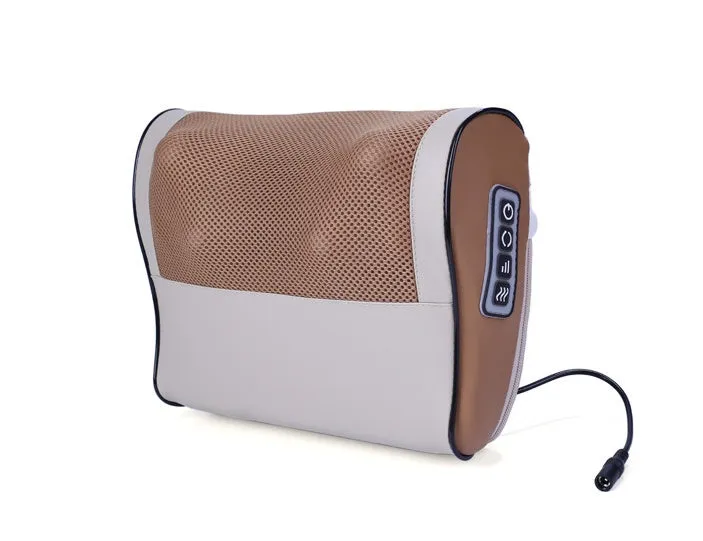 Electric cervical massage pillow with 16 heads in beige, rectangular trapezoid shape with computer control panel