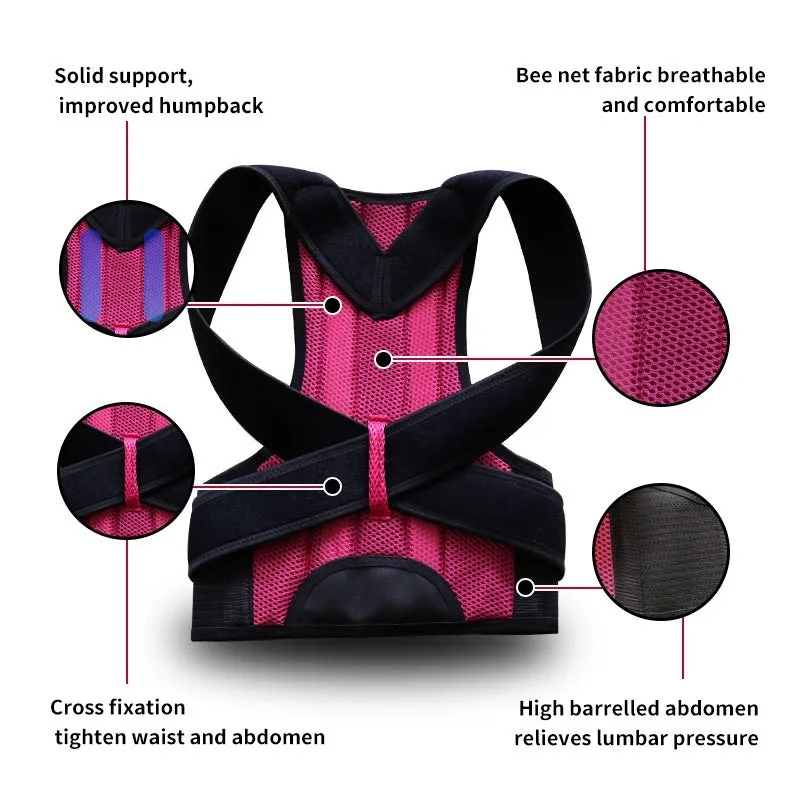 Black humpback posture correction belt for men and women made of polyester fibre, adjustable for running and fitness