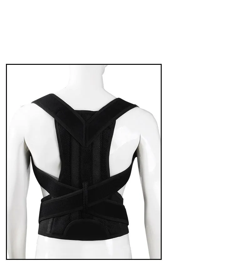 Black humpback posture correction belt for men and women made of polyester fibre, adjustable for running and fitness