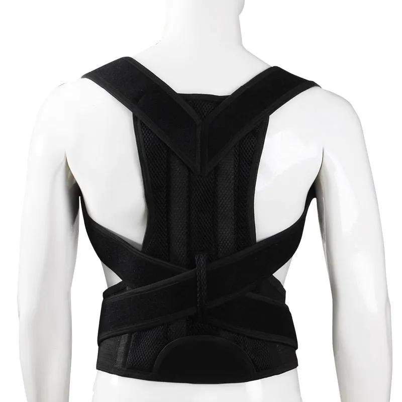Black humpback posture correction belt for men and women made of polyester fibre, adjustable for running and fitness