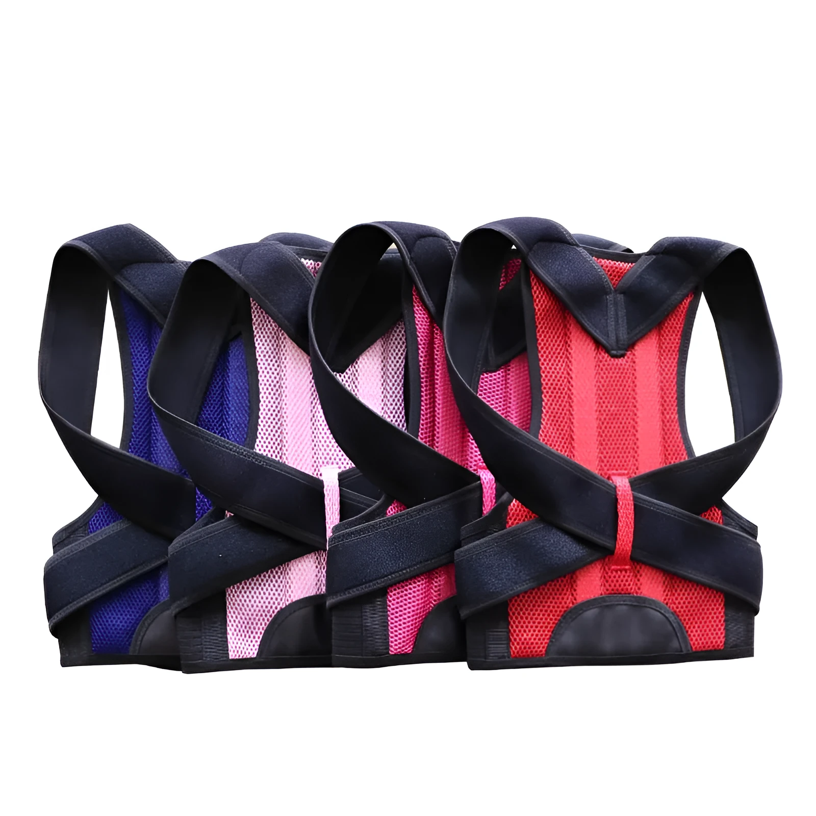Black humpback posture correction belt for men and women made of polyester fibre, adjustable for running and fitness
