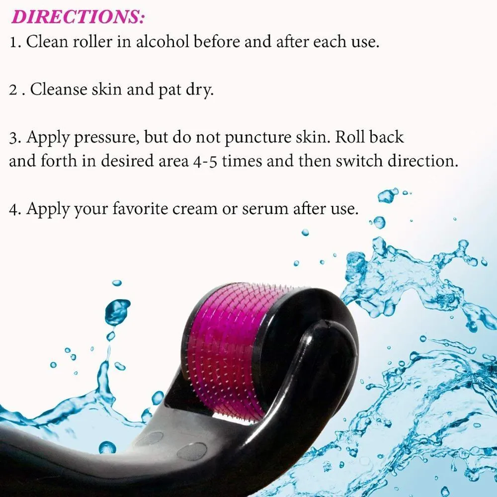 Microneedle roller with SUS304 medical steel needles, black handle, for wrinkle and scar treatment