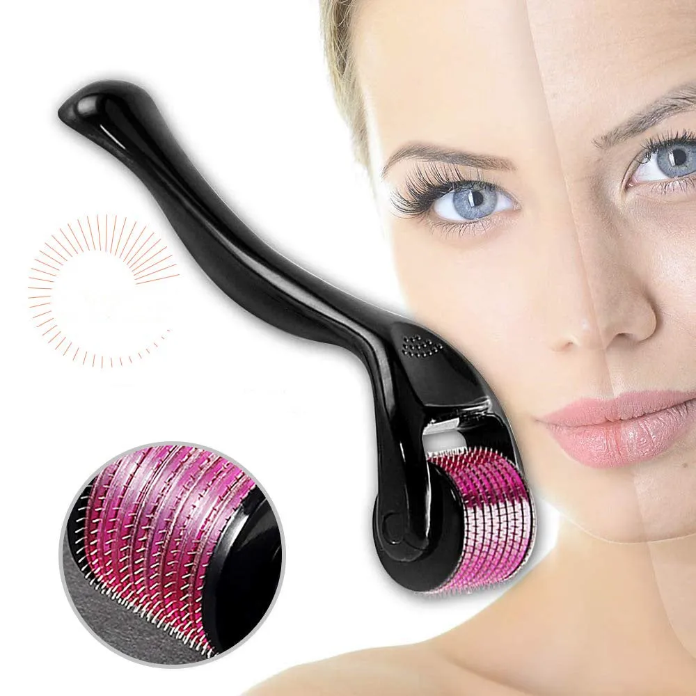 Microneedle roller with SUS304 medical steel needles, black handle, for wrinkle and scar treatment