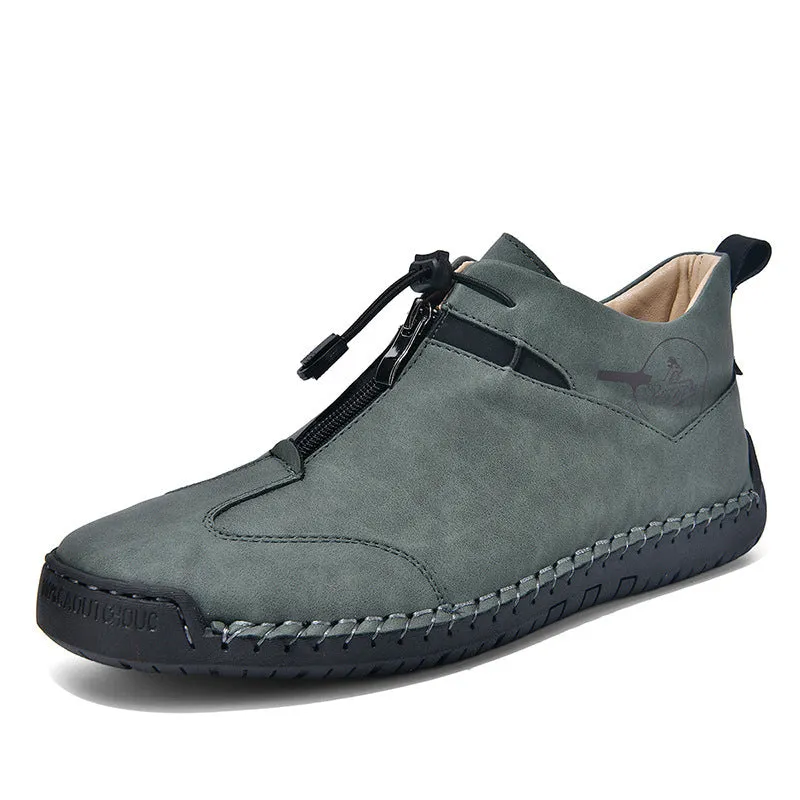 Men's tall crown casual leather shoes in black with a round toe and mid-height rubber sole.