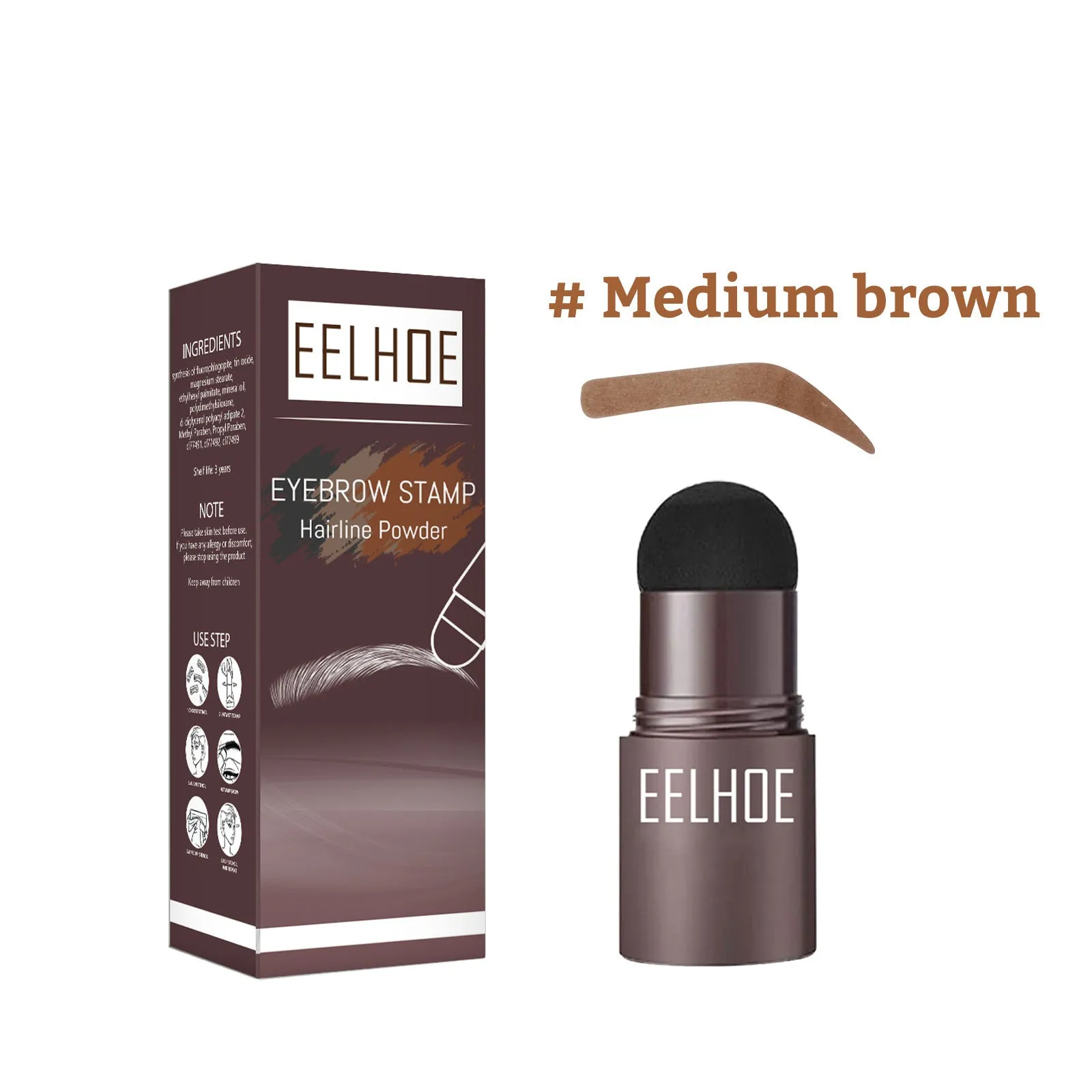 Eyebrow mold set with dark brown stencil and makeup powder on a beauty tool