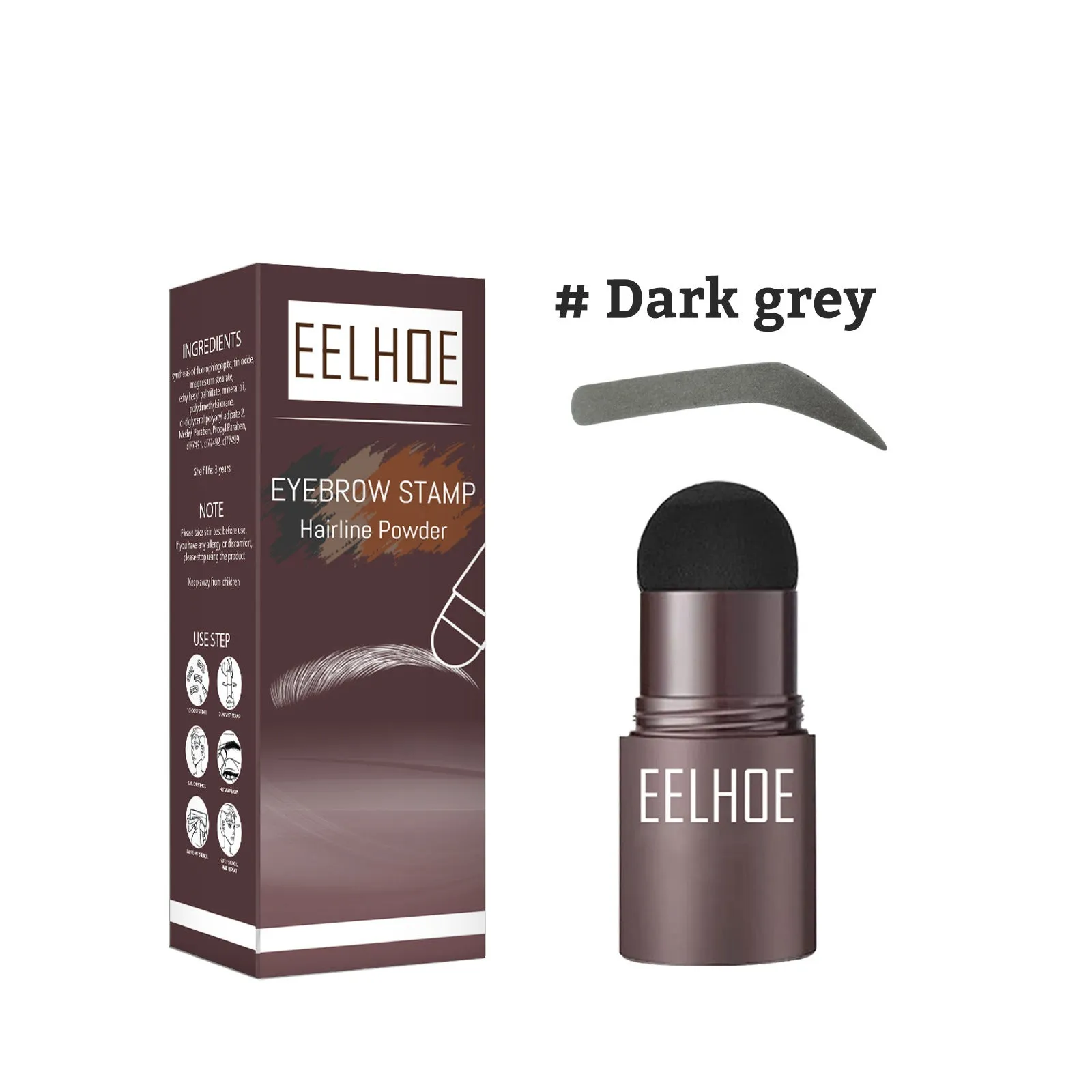Eyebrow mold set with dark brown stencil and makeup powder on a beauty tool