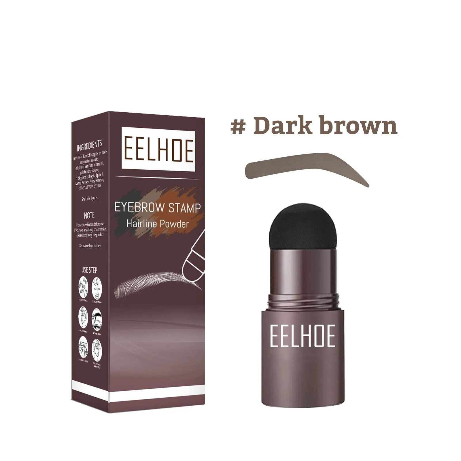Eyebrow mold set with dark brown stencil and makeup powder on a beauty tool