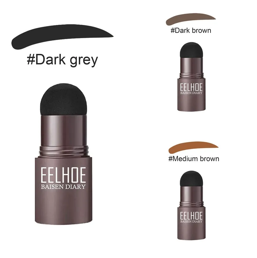 Eyebrow mold set with dark brown stencil and makeup powder on a beauty tool
