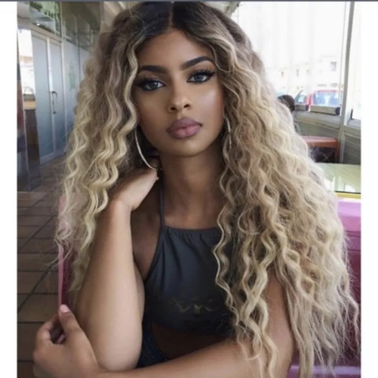 Deep wave wig for ladies 26 inch brown long curly hair centre part high temperature wire