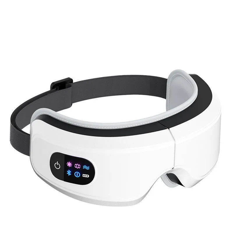 White eye massager with air pressure, hot compress, and vibration functions, USB-powered, with Bluetooth music