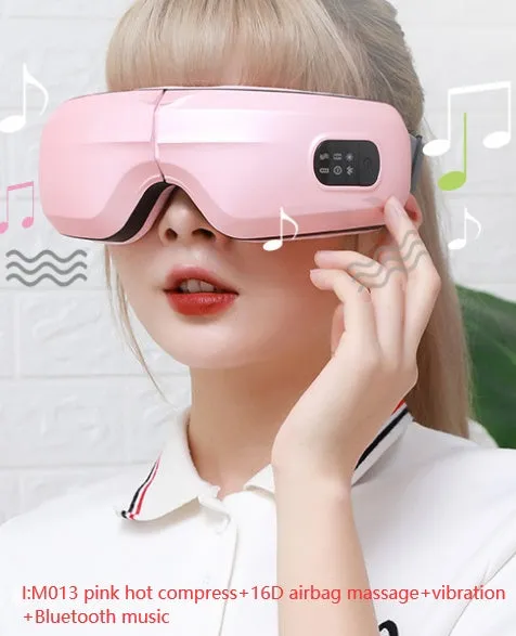 White eye massager with air pressure, hot compress, and vibration functions, USB-powered, with Bluetooth music