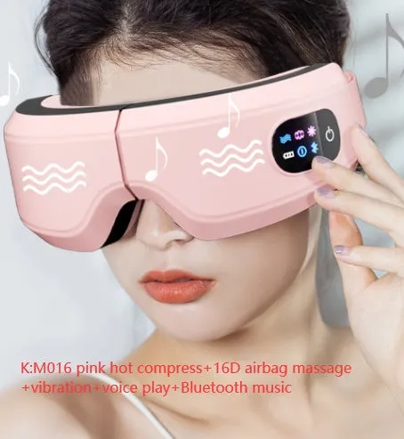 White eye massager with air pressure, hot compress, and vibration functions, USB-powered, with Bluetooth music