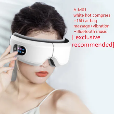 White eye massager with air pressure, hot compress, and vibration functions, USB-powered, with Bluetooth music