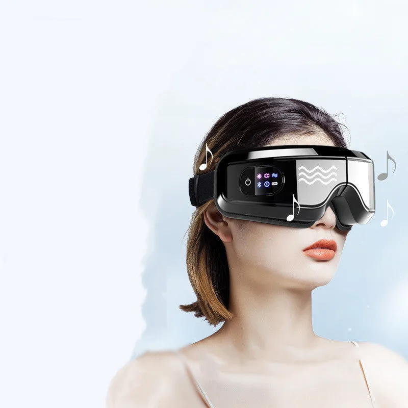 White eye massager with air pressure, hot compress, and vibration functions, USB-powered, with Bluetooth music