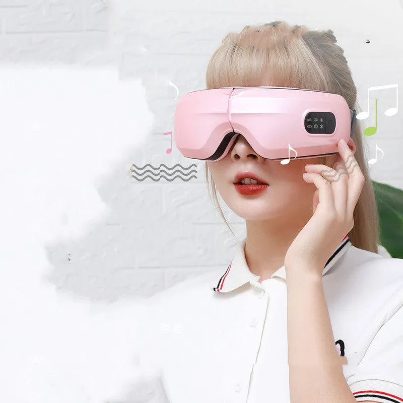 White eye massager with air pressure, hot compress, and vibration functions, USB-powered, with Bluetooth music
