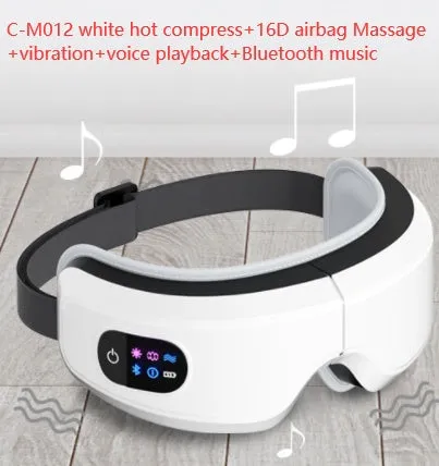 White eye massager with air pressure, hot compress, and vibration functions, USB-powered, with Bluetooth music