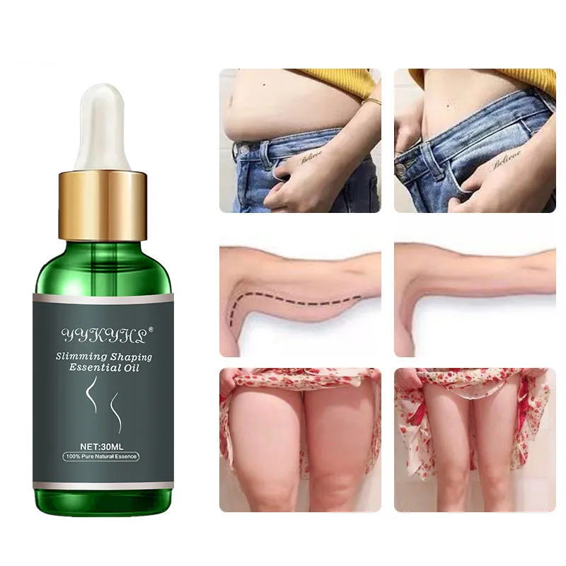 Green bottle of body essential oil with grape seed extract, 30ml, for waist and leg sculpting