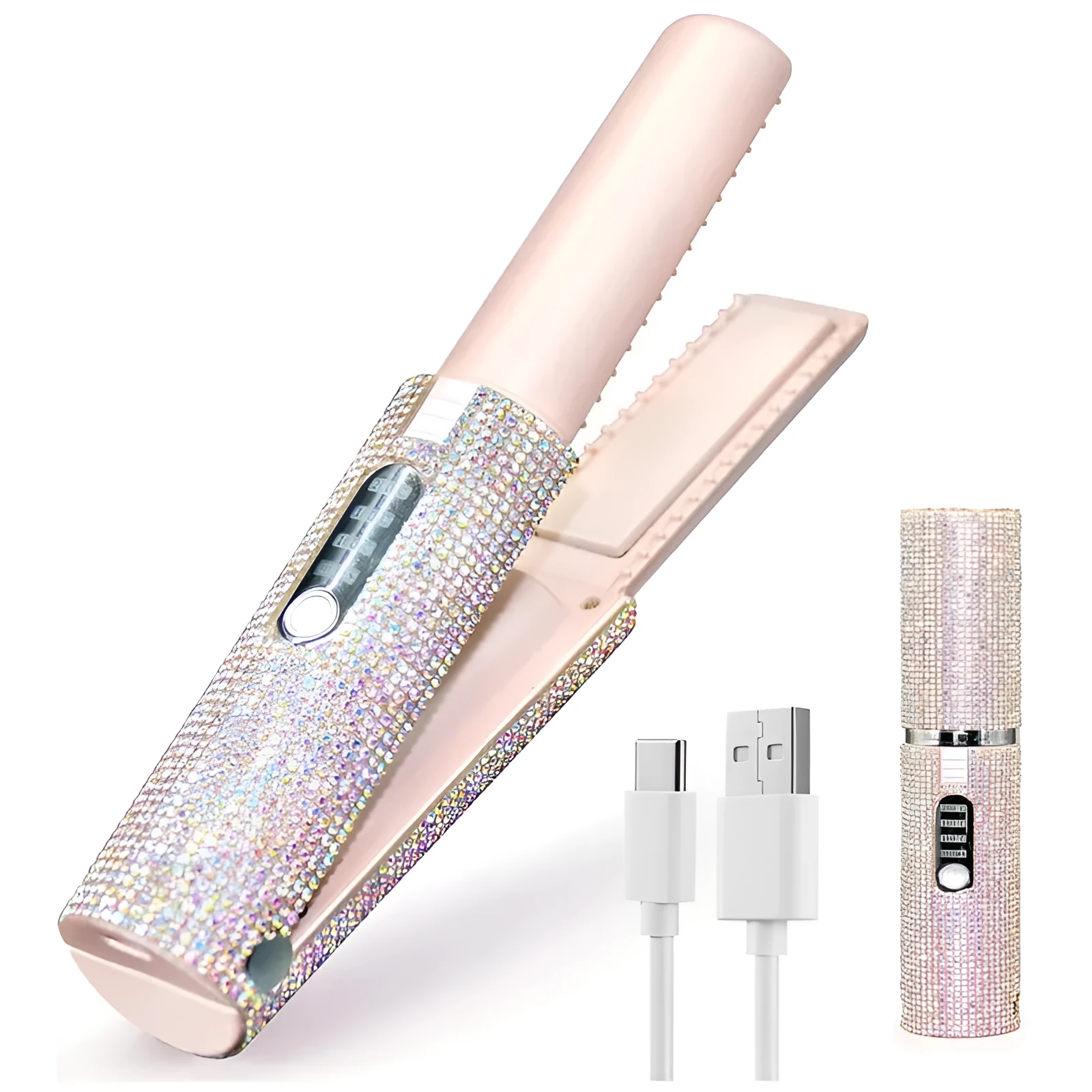 Rechargeable portable USB hair straightener in black with wireless lithium battery for curling and straightening