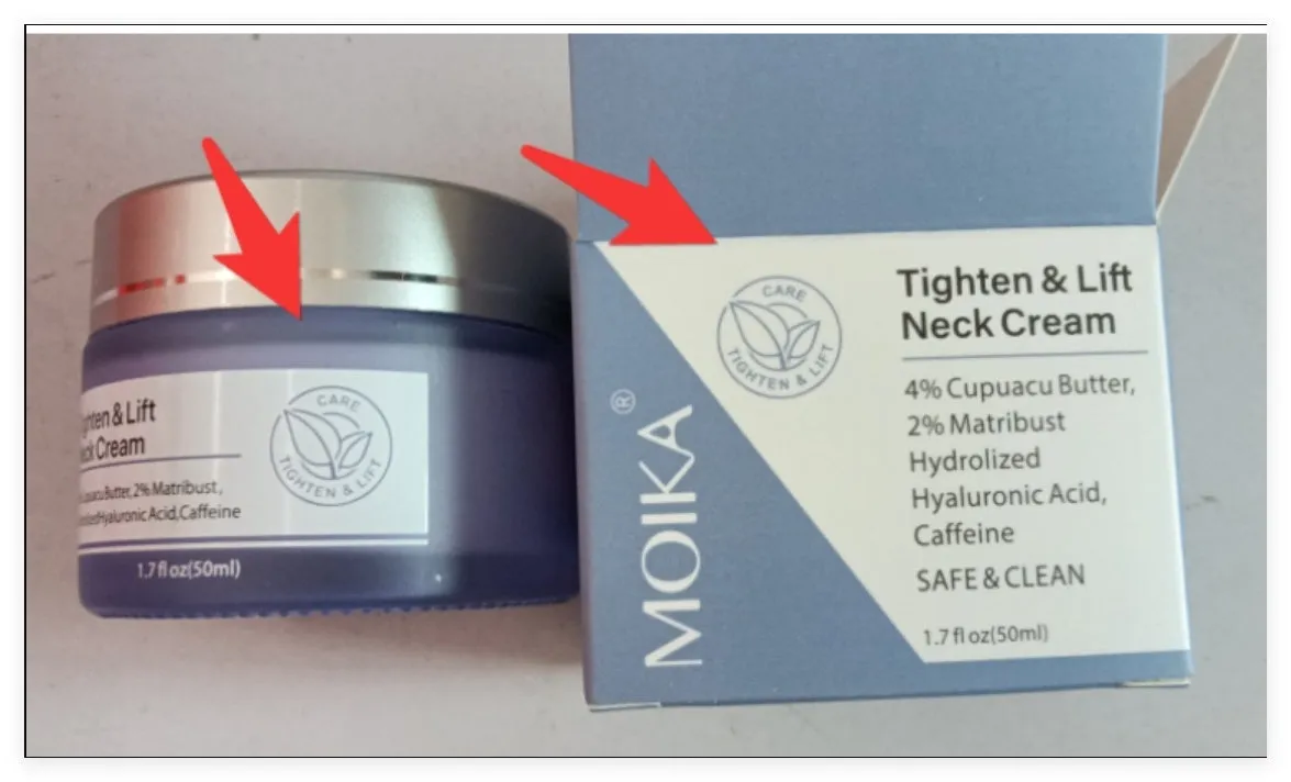 Neck firming cream in a white jar with gold lid, 50g, for reducing wrinkles and sagging skin