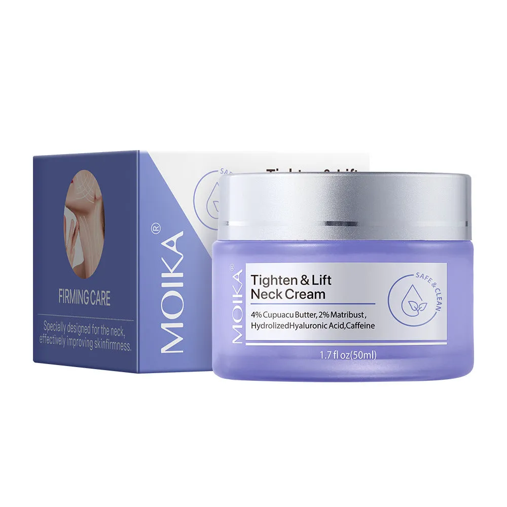 Neck firming cream in a white jar with gold lid, 50g, for reducing wrinkles and sagging skin