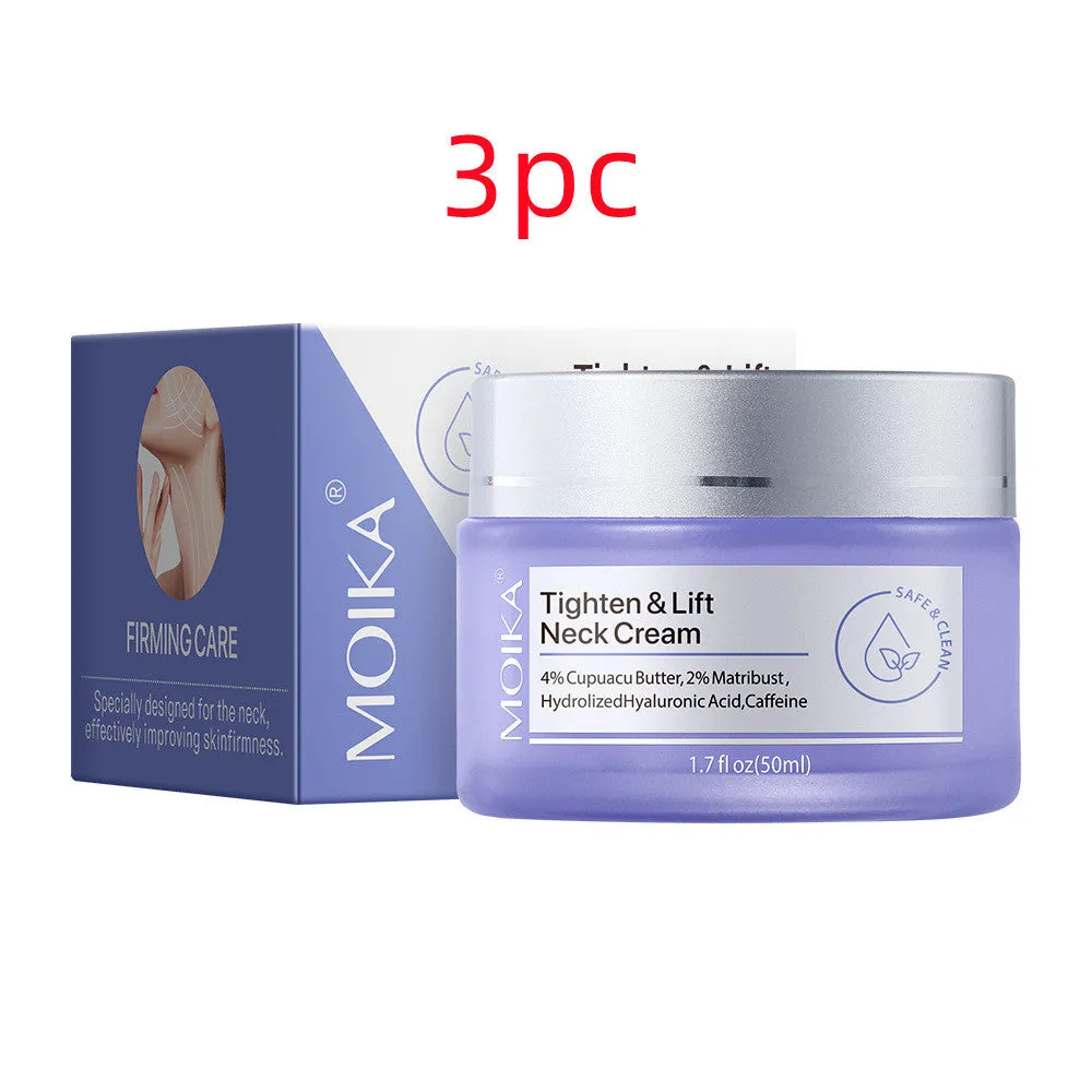 Neck firming cream in a white jar with gold lid, 50g, for reducing wrinkles and sagging skin
