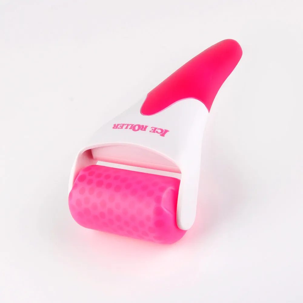 Plastic ice roller face roller in blue with removable head on white background