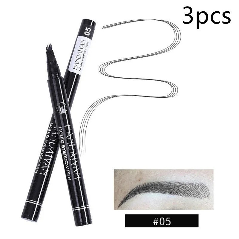 Four-head eyebrow pencil in black with colour options: light coffee, gray coffee, brown, dark brown