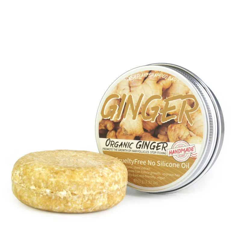 Ginger shampoo soap 60g anti-dandruff bar on a wooden surface