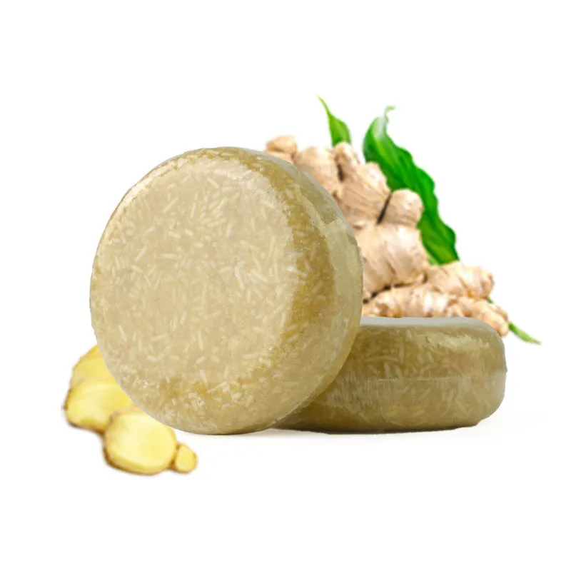 Ginger shampoo soap 60g anti-dandruff bar on a wooden surface