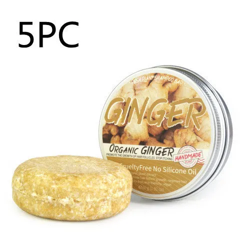 Ginger shampoo soap 60g anti-dandruff bar on a wooden surface