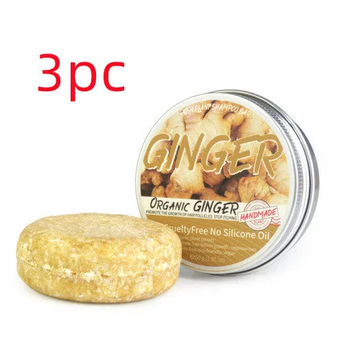 Ginger shampoo soap 60g anti-dandruff bar on a wooden surface