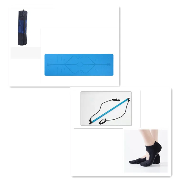 92cm Pilates bar with stainless steel tube and foam grip in light blue on a white background