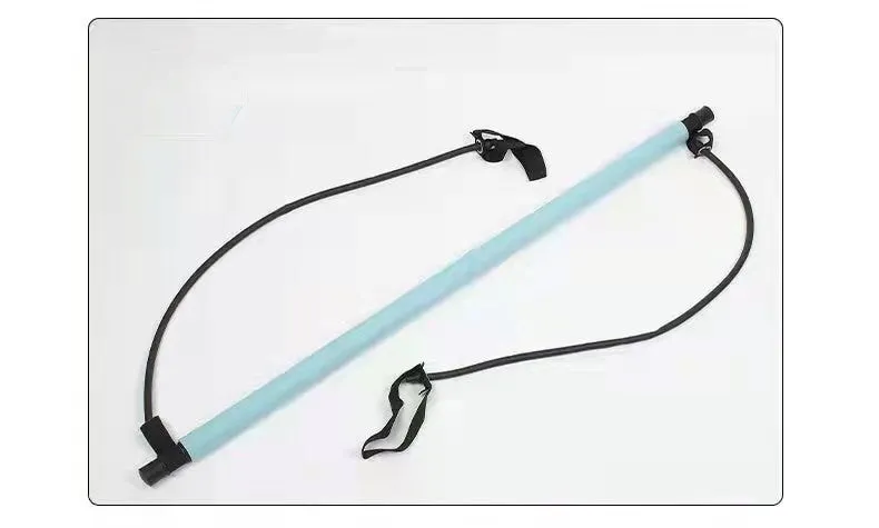 92cm Pilates bar with stainless steel tube and foam grip in light blue on a white background