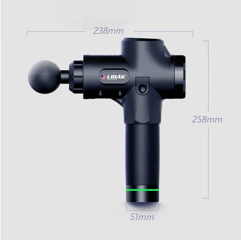 Fascia massage gun with six massage heads, 30-speed control, black colour, rechargeable battery