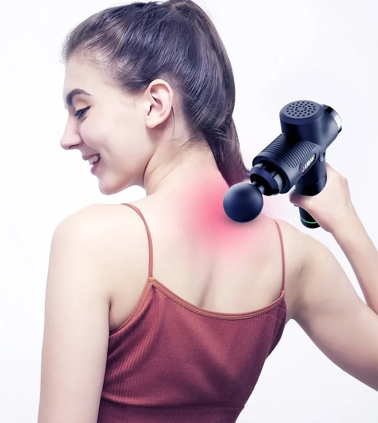 Fascia massage gun with six massage heads, 30-speed control, black colour, rechargeable battery