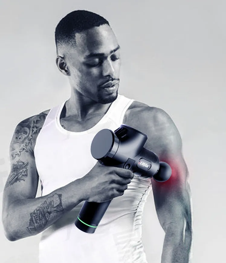 Fascia massage gun with six massage heads, 30-speed control, black colour, rechargeable battery