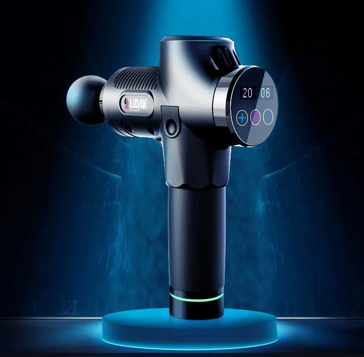 Fascia massage gun with six massage heads, 30-speed control, black colour, rechargeable battery