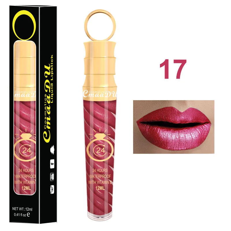 Matte lip gloss 12ml non-stick cup liquid lipstick in metal pearl finish with 20 colour options