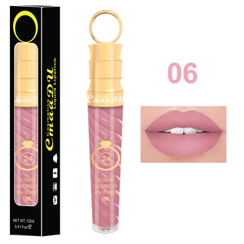Matte lip gloss 12ml non-stick cup liquid lipstick in metal pearl finish with 20 colour options