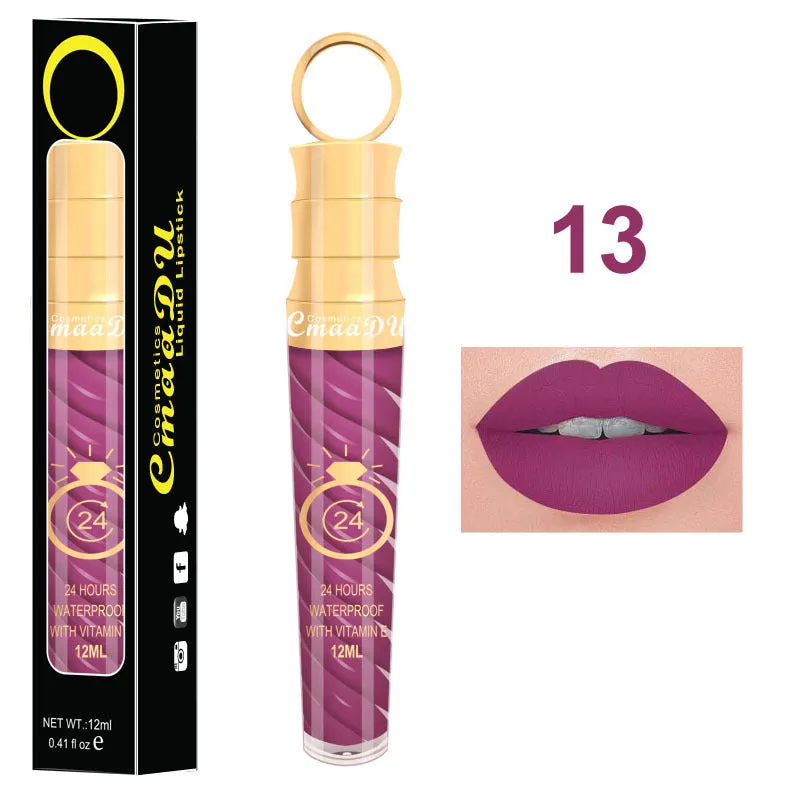Matte lip gloss 12ml non-stick cup liquid lipstick in metal pearl finish with 20 colour options