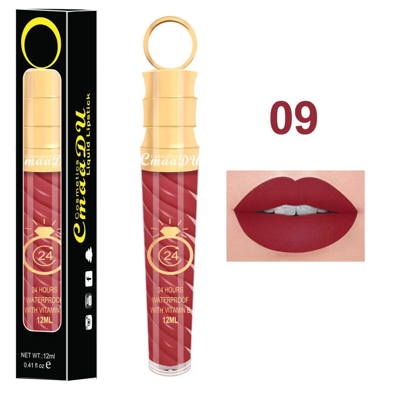 Matte lip gloss 12ml non-stick cup liquid lipstick in metal pearl finish with 20 colour options