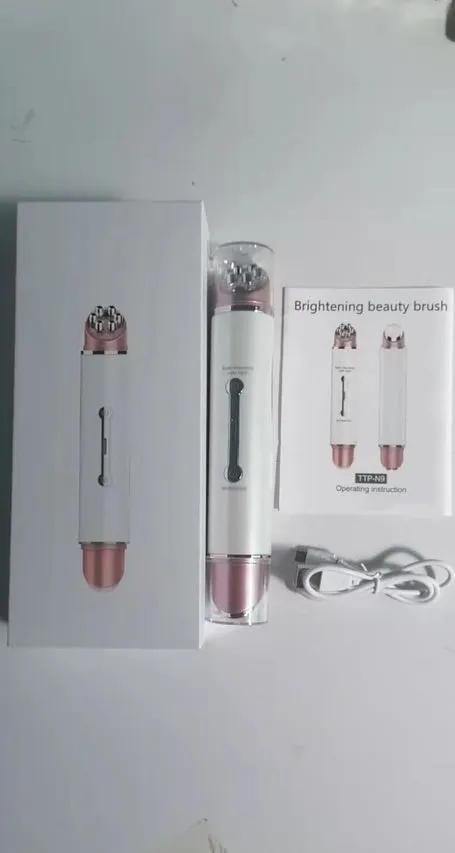 Piano white eye beauty instrument with USB cable, showing negative ion and ultrasonic wave modes