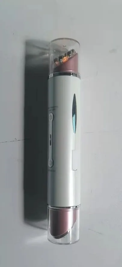 Piano white eye beauty instrument with USB cable, showing negative ion and ultrasonic wave modes