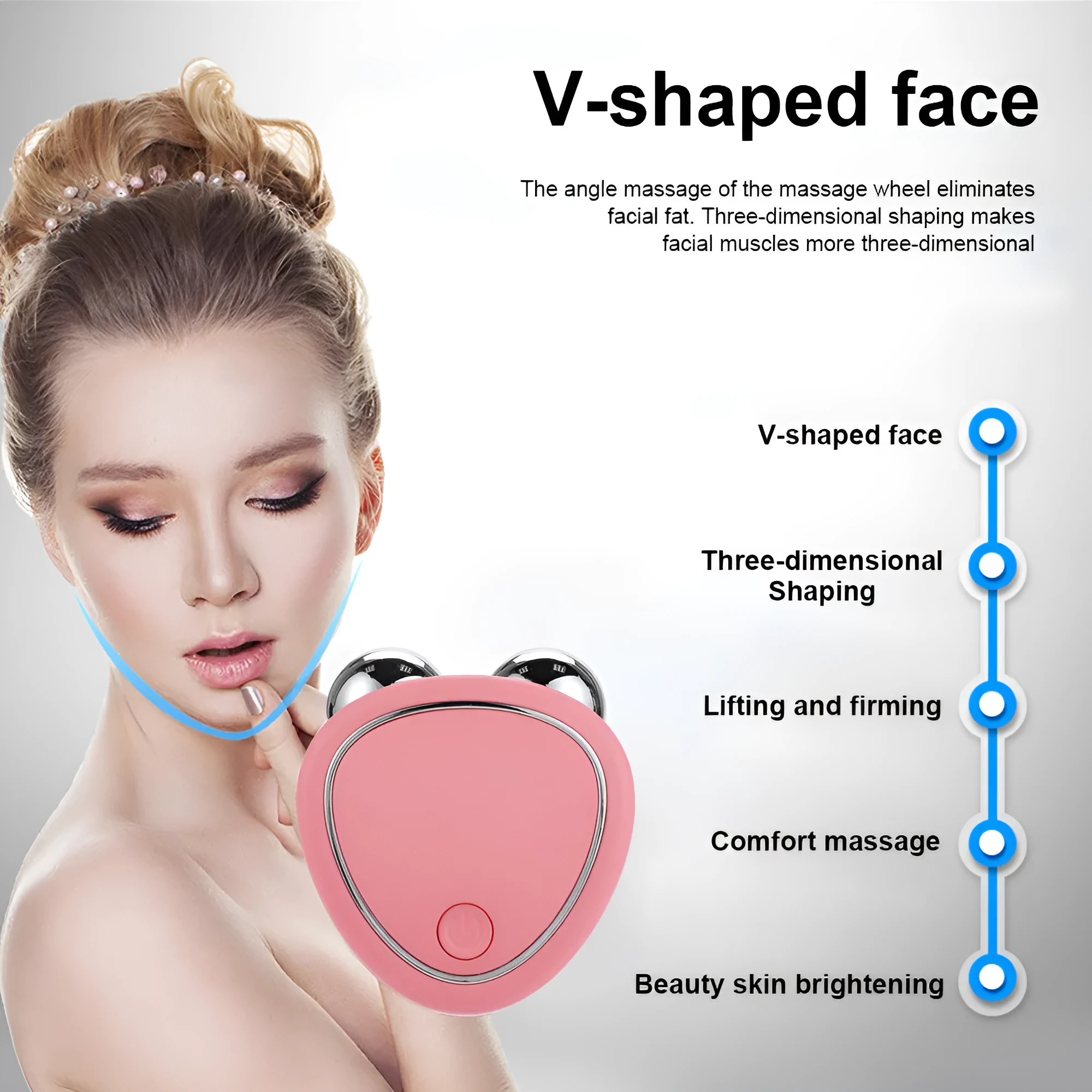 Micro-current beauty instrument with three functions in pink colour for home use